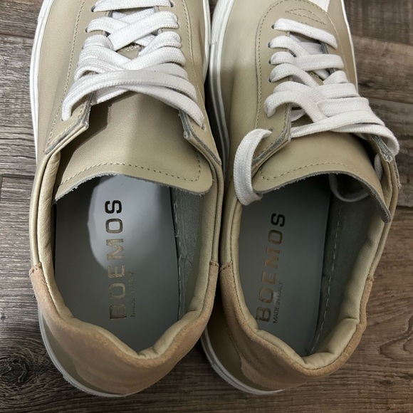 BOEMOS Italian Leather Sneaker Low Top Lace Up Women's Made in Italy Taupe WH - Picture 8 of 11